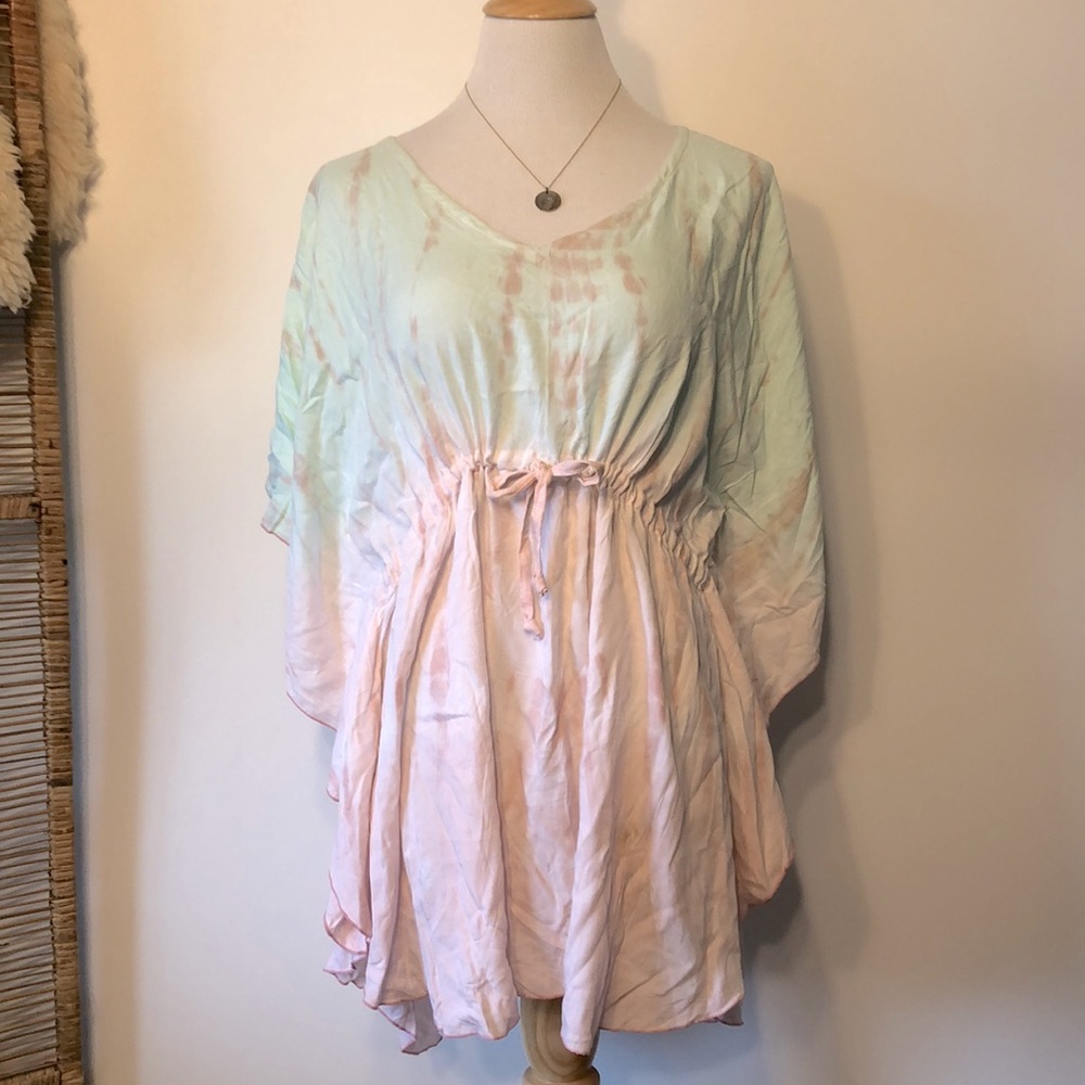 NAPUA Honolulu Hawaii Mint Green & Pink Watercolor Tie Dye Coverup-Size Large